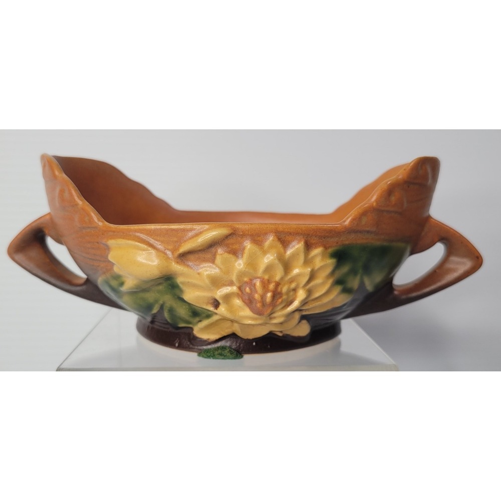 Vintage Roseville Pottery Water Lily 439-6 Open Bowl Planter Double Handle EUC